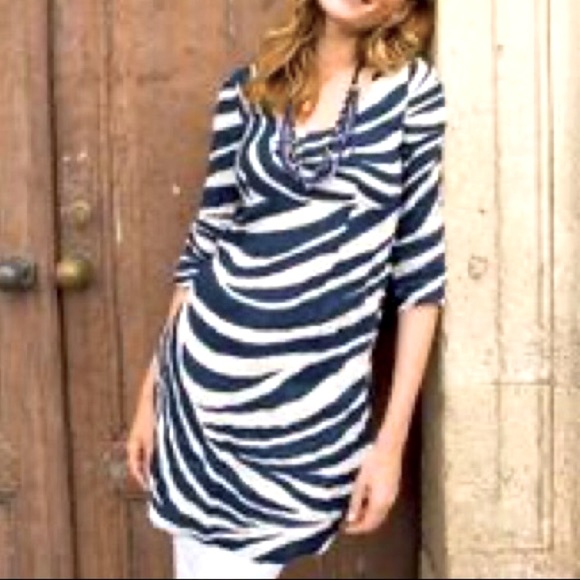 Boden Zebra Linen Tunic Dress Navy White Size 6 - Picture 10 of 10